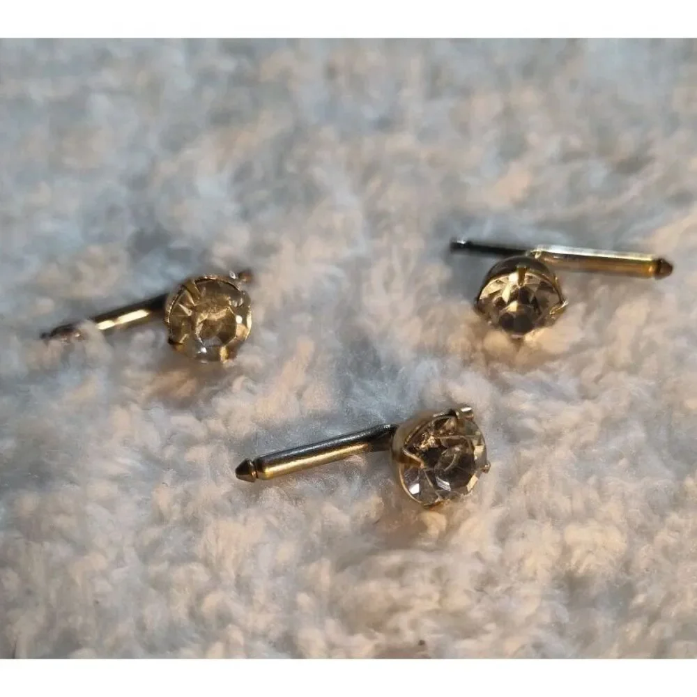 THREE ELEGANT ANTIQUE ART DECO FOILED RHINESTONE SHIRT STUDS W/TROMBONE CLASP!